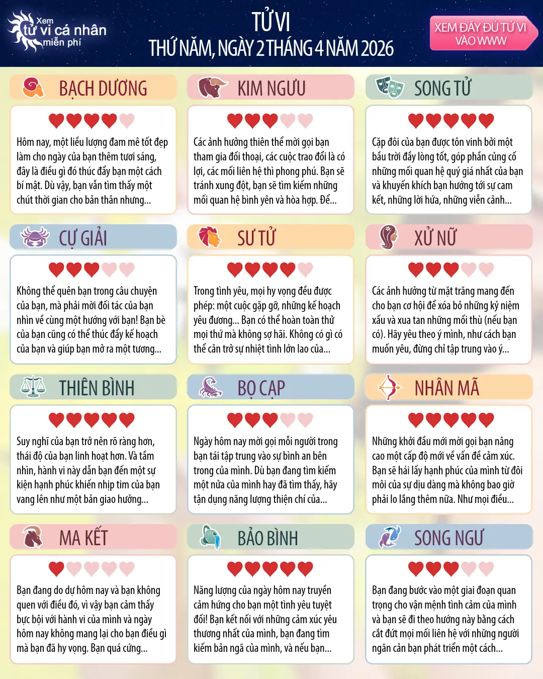 Tử vi Cự Giải hôm nay, 2 4 2026