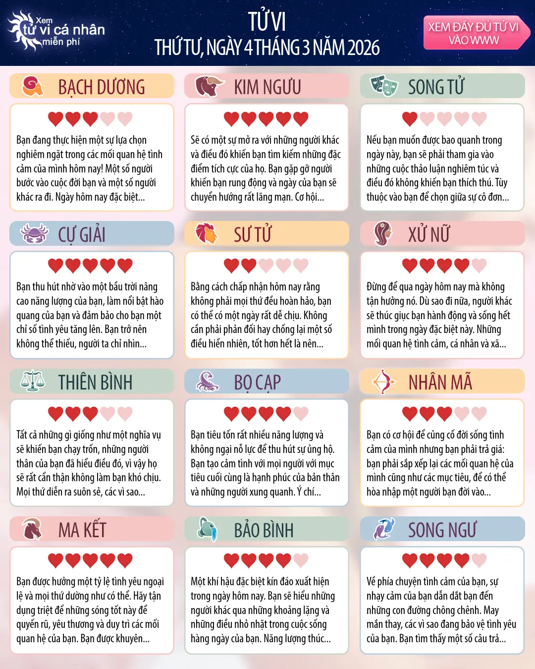 Tử vi Nhân Mã hôm nay, 4 3 2026