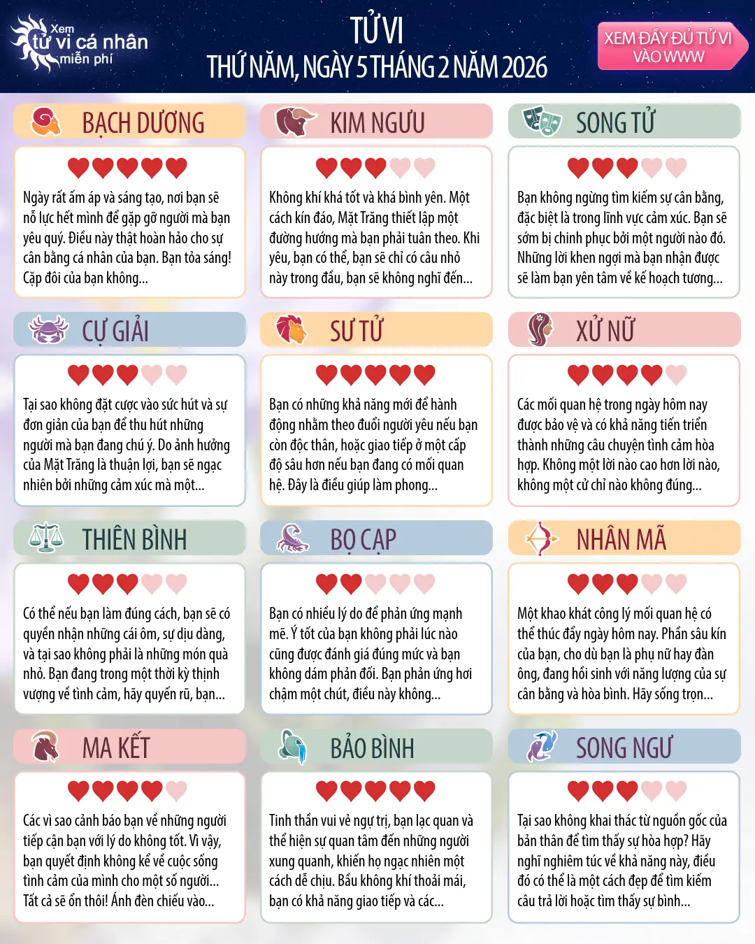 Tử vi Ma Kết hôm nay, 5 2 2026