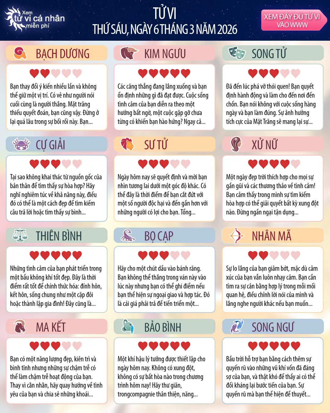 Tử vi Kim Ngưu hôm nay, 6 3 2026