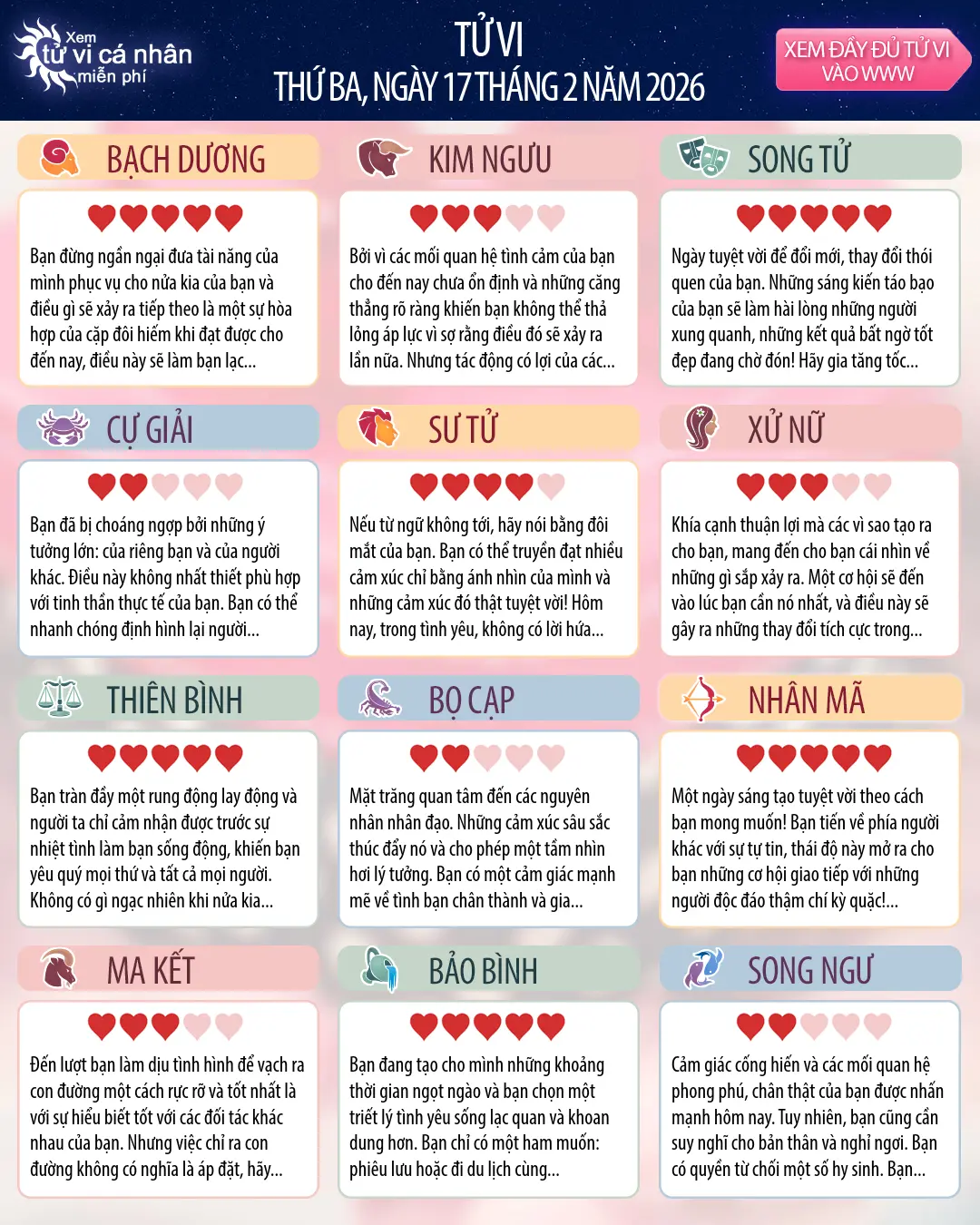 Tử vi Cự Giải hôm nay, 17 2 2026