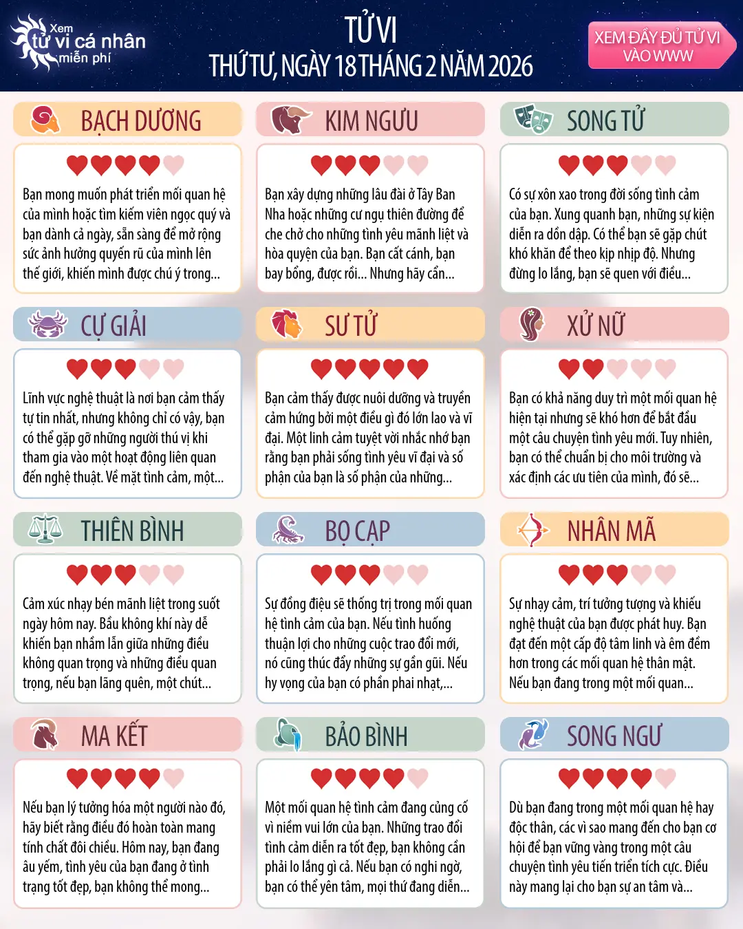 Tử vi Song Ngư hôm nay, 18 2 2026