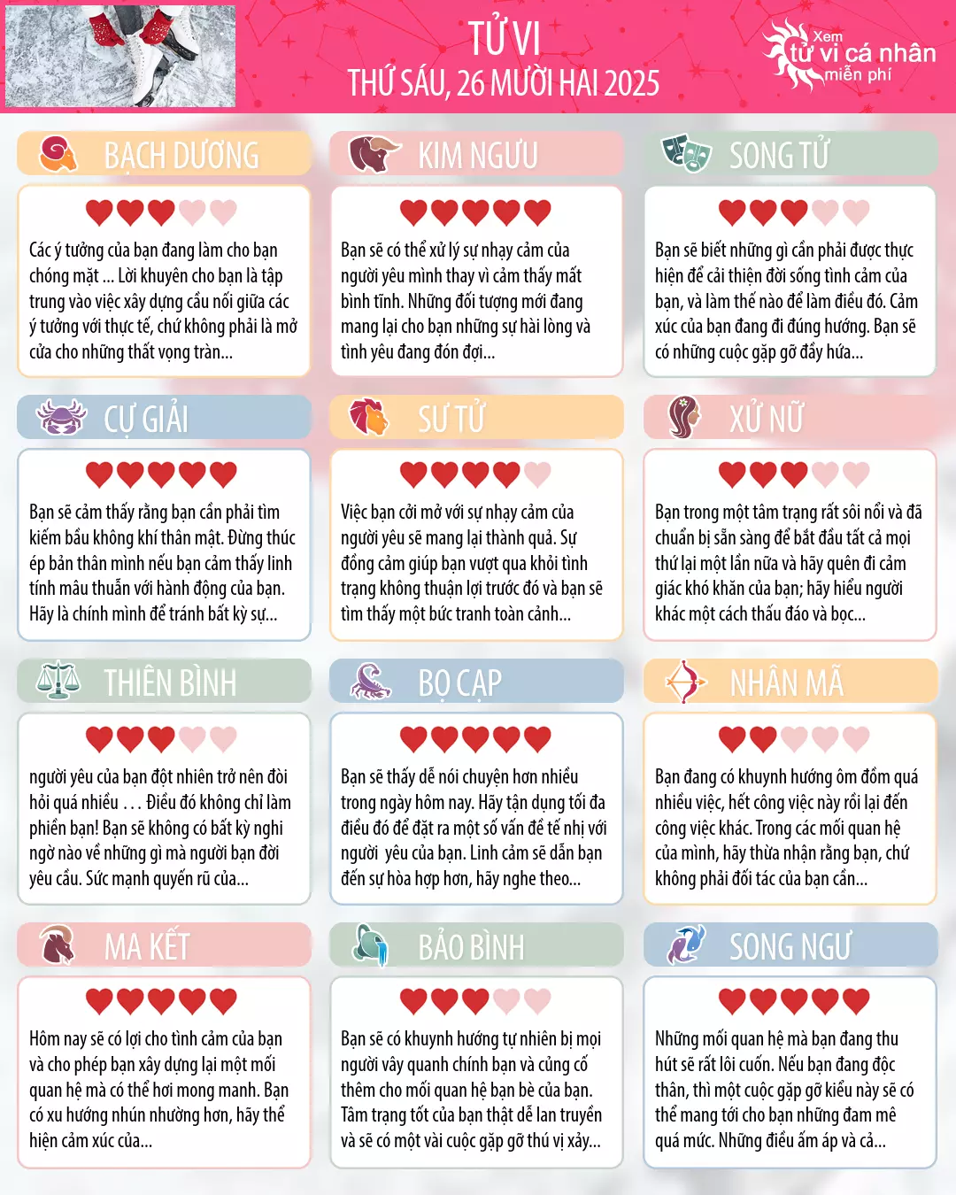 Tử vi Song Ngư hôm nay, 26 12 2025