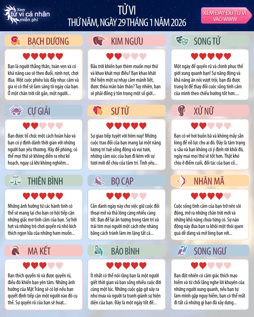 Tử vi Kim Ngưu hôm nay, 29 1 2026